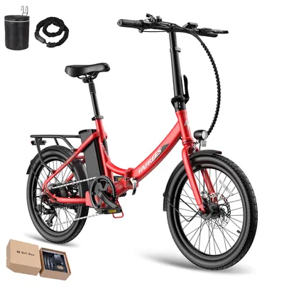 Produktbild von Faltrad mit Pedelec-Antrieb 20 Zoll 250W Shimano 7-Gang 36V 20Ah Akku 150km Reichweite IPX5, Rot