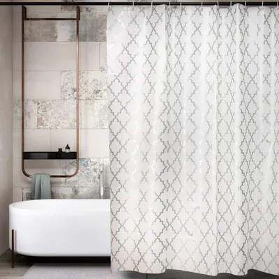 Produktbild von LIONMOOD Duschvorhang - Badewannen Vorhang inkl. Haken - PEVA - 180x200cm - Pattern-Quatrefoil-Silber