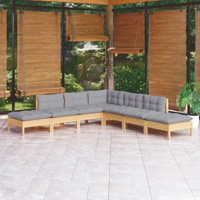 Produktbild von Möbel 7-tlg. Garten-Lounge-Set mit Grauen Kissen Kiefernholz - Gartenmöbelgarnituren 3096321