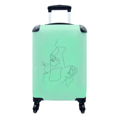 Produktbild von MuchoWow® Koffer Handgepäck Trolley Rollkoffer Kleine Reisekoffer mit 4 Rollen - Männer - Gesicht - Strichzeichnung - Cabin Size < 55x40x23 cm & 55x40x20 cm - Fotokoffer - Kabinenkoffer - Boardgepäck - Reise-Box - Reisekoffer - Reisegepäck - Koffer mit Bild - Trolley für Kinder