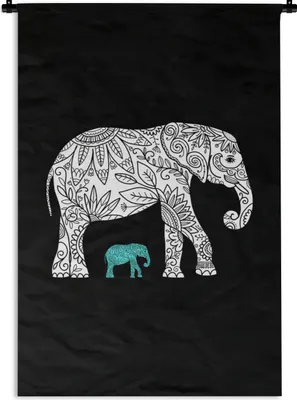 Produktbild von MuchoWow® Wandteppich Wandbehang Elefant - Muster - Schwarz 60x90 cm Tapisserie Dekoration Wandtuch - Foto-Teppich - Abwaschbar