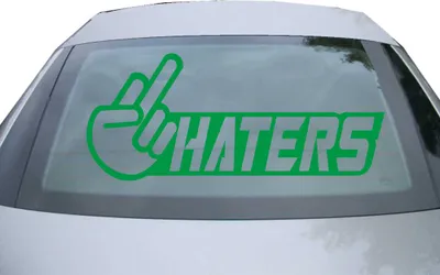 Produktbild von Indigos UG - Aufkleber Heckscheibe & Motorklappe DE2186 - grün - 600x257 mm - Haters - Auto Scheiben Fenster Heckklappe Tuning Racing JDM - Die cut