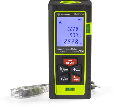 Obrázek produktu pro FIELDMANN FDLM 1050 Měřicí laser do 50m, provádění výpočtů přímo v přístroji, napájení pomocí 3 x AAA baterií (součást balení), vodováha součástí stroje