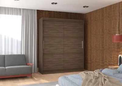 Obrázek produktu pro Šatní skříň s posuvnými dveřmi 180 cm DAFRIA - tmavě hnědá