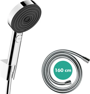 Produktbild von HANSGROHE Pulsify Chrom-Brausekopf mit 3 Düsen, Schlauch und Halterung