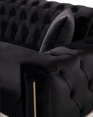 Image de Noir Chesterfield Canapé Trois places Coussin Canapé Meubles Velours Bois