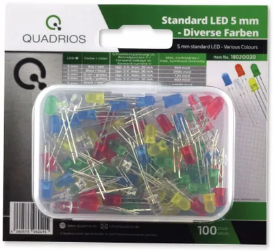 Zdjęcie produktu dla QUADRIOS, 1802O030, Standardowy zestaw LED 5 mm, rozproszony, przezroczysty, 100 szt