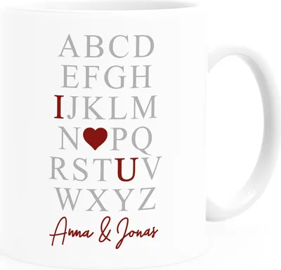 Produktbild von Kaffee-Tasse I Love You Herz personalisiert mit Namen Alphabet Buchstaben Geschenk Liebe SpecialMe® weiß Keramik-Tasse
