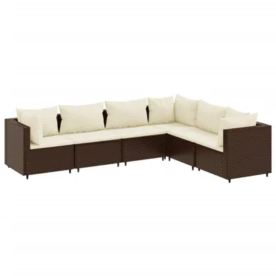 Produktbild von 6-tlg. Garten-Lounge-Set mit Kissen Braun Poly Rattan
