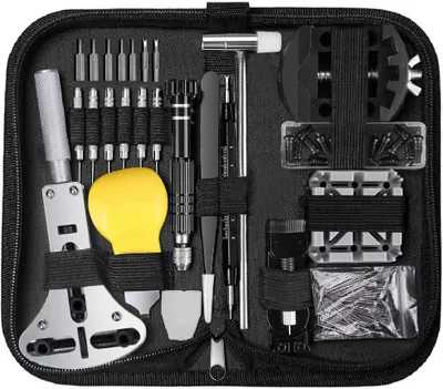 Produktbild von Uhrmacherwerkzeug Set 153 tlg Uhrenwerkzeug Profi Größer Einstellbar Gehäuseöffner Stiftausdrücker Schraubendreher Armband Batteriewechsel Uhr Werkzeug Set für Die Meisten Uhrens