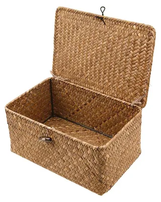 Imagen del producto de Omgoods - Cesta de almacenamiento de mimbre con tapa de algas marinas