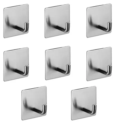 Produktbild von Omgoods – Set mit 8 selbstklebenden Haken – Edelstahl – Bohrlos – Silber