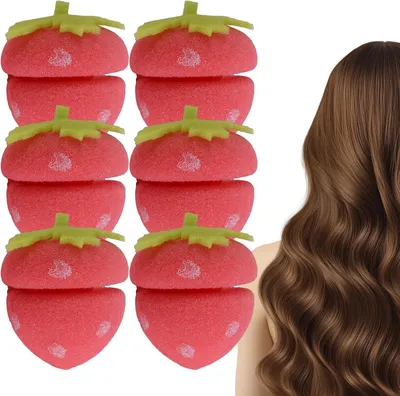 Produktbild von Erdbeer-Lockenwickler, 6 Stück, aus weichem Schaumstoff für hitzefreies Styling über Nacht