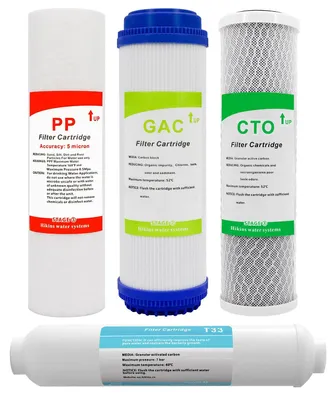 Image de Lot de 4 filtres de rechange pour systèmes d'osmose inverse (sans membrane RO) : PP, GAC, CTO, T33