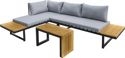 Zdjęcie produktu dla LC Garden „Sungardo” Zestaw ogrodowy 3-częściowy. Antracytowy, wykonany z aluminium i akacji