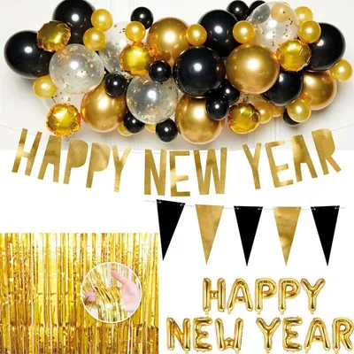 Produktbild von Silvesterparty Deko Partyset gold schwarz Partydekoration Happy New Year Silvester