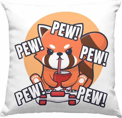 Produktbild von Trendation - Gamer Panda Deko-Kissen mit Füllung 40x40 Kinder Geschenkidee für Jungs Mädchen Lustige Grafik Gaming Jungen Pew (Blau)