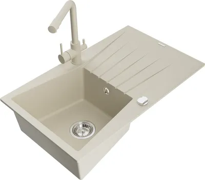 Produktbild von Mexen Cesar 1 Becken-Granitspüle mit Abtropffläche und Mischbatterie Duero, Beige - 6514-69-671600-69
