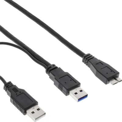 Obrázek produktu pro InLine 35402Y, 0,2 m, Micro-USB B, 2 x USB A, USB 3.2 Gen 1 (3.1 Gen 1), Samec/samec, Černá