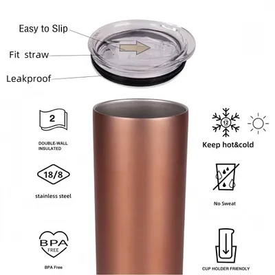Imagen del producto de Vaso de acero inoxidable de doble pared con pajita y tapa, de 591 ml, ideal para llevar