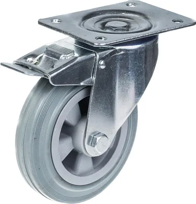 Zdjęcie produktu dla 160 mm 6" kółko obrotowe z szarą gumową oponą i hamulcem o udźwigu 135 kg