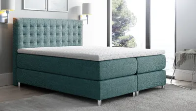 Obrázok produktu pre Vysoká čalúnená posteľ boxspring Luca modrá 160 + topper zdarma