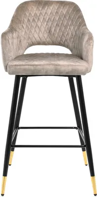 Produktbild von riess-ambiente Design Barhocker PARIS greige Samt mit Lehne Metall schwarz gold Ziersteppung Barstuhl Hocker Tresenstuhl Tresenhocker