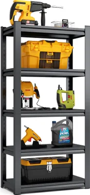 Produktbild von H160cm 5-Etagen Metallregal 650kg Tragkraft,Industrielles Schwerlastregal aus Stahl,Höhenverstellbar für Garage, Lager & Haushalt,Holzfreies Design, kratzgeschützt, H160cm × B80cm × T40cm