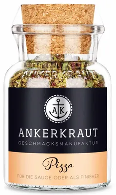 Produktbild von Ankerkraut Pizza Gewürz, Pulverförmige Gewürze, Schwarzer Pfeffer, Oregano, Normale Paprika, Meersalz, Süßer Paprika, Konservierungsmittel, 45 g, Glaskanne, 1 Stück(e)