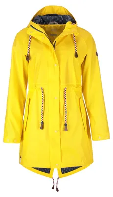 Produktbild von FRIESEN Friesennerz Damen Regenjacke "Oh! Nass'is!" II mit Innenfutter - Regenmantel Outdoorjacke Regenparka wasserdicht modisch tailliert in Gelb Größe 48/50