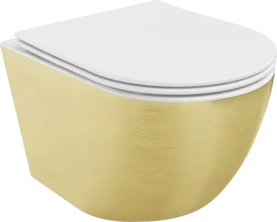 Produktbild von Mexen Lena WC-Schüssel Randlos mit slim Sitz und Absenk-Automatik, duroplast, Weiß/gold Linienmuster - 30224007