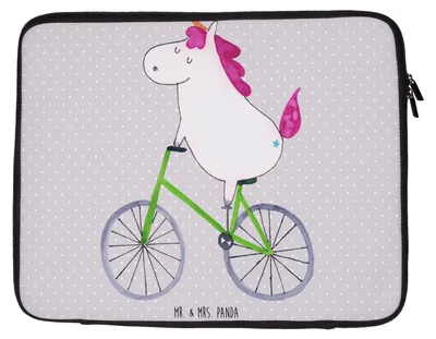 Produktbild von Mr. & Mrs. Panda Laptop Tasche Einhorn Radfahrer 33 x 42 cm - Grau Pastell - Geschenk, Schutzhülle, Radfahren, Bike, Hülle, Konfetti, Laptophülle, Unicorn, Einhörner