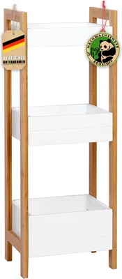 Image de Étagère de salle de bain en bambou Texas Étagère à 3 niveaux avec design blanc et pieds en bambou