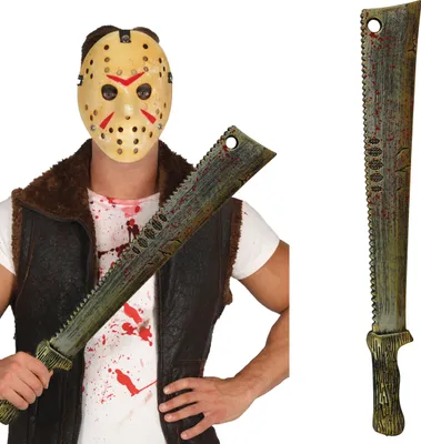 Productafbeelding van Halloween-decoratie: bloedige machete, enge masker, griezelige decoratie, rekwisiet, kostuumaccessoire, kleur: brons