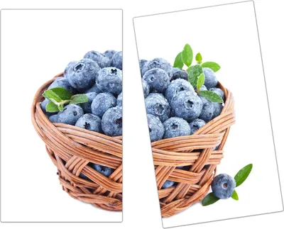 Produktbild von Spritzschutz Herdabdeckplatte Schneidebrett aus Glas Heidelbeeren in Korb 2-Teilig (60x52cm)