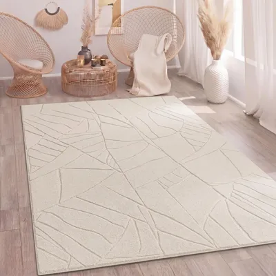 Produktbild von Teppich Wohnzimmer Hochflor Skandinavisches Design Boho Abstrakt Einfarbig Beige Grösse 240x340 cm