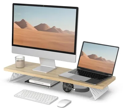 Zdjęcie produktu dla Stojak na monitor, metalowa podstawa, dąb, 80 cm