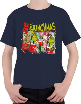 Produktbild von Merry Grinchmas Weihnachten Grinch lustig Geschenk Familie Retro Uni Kinder T-Shirt, Navy, 116