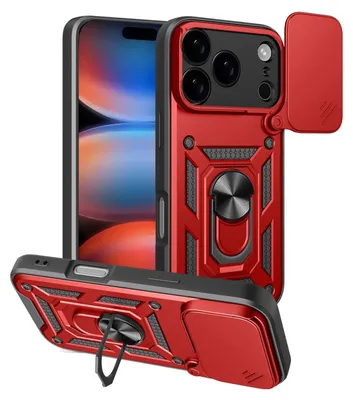 Produktbild von MobyDefend Hülle für iPhone 18 Pro - Panzerhülle mit drehbarem Ring und Standfunktion - Rot