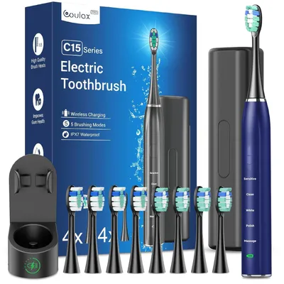 Produktbild von Elektrische Zahnbürste Schallzahnbürste für Erwachsene - Whitening Ultraschall mit Reiseetui und Ladestation, Mit 8 Bürstenköpfe, 5 Putzmodi, 40000VPM