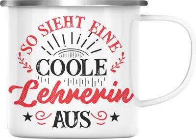 Produktbild von Trendation - Lehrerin Geschenk Emaille Tasse Geschenkidee Geschenke Lustig Coole Lehrerin Emaille Emaille Tasse (Silber)