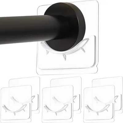 Produktbild von 6 Stücke Selbstklebend Duschvorhangstangen Halter, Wand Montiert Duschstangen Halter Bohrerfreie Installation, Stange Halter, Kein Bohren, Transparent (Duschvorhangstange Nicht Enthalten)