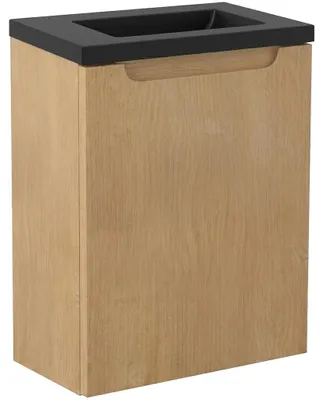 Productafbeelding van CERANO - Wastafelmengkast voor toilet Sora - notenhoutkleur + wastafel van gietmarmer - zwart, mat - 40x57,5x22 cm