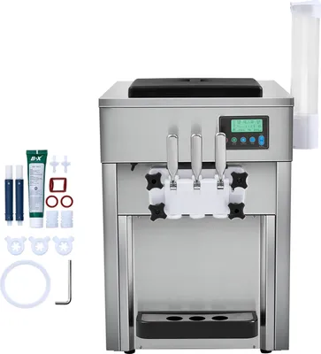 Obrázek produktu pro SucceBuy Komerční zmrzlinovač, kapacita 21 QT/H, 1800 W, 3 příchutě, pracovní deska, 2 x 4 l nádoby, 2 x 1,8 l válce, LCD displej, automatické čištění, předchlazení