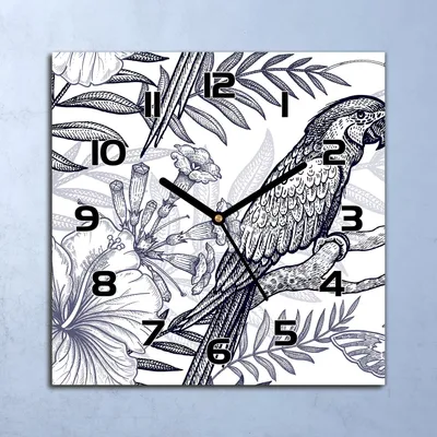 Produktbild von Wanduhr Echt-Glas-Küchenuhr Tropische Papageien Quarz 30x30 Deko Bilder