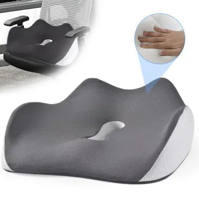 Image de Coussin d'assise orthopédique pour le coccyx, coussin triangulaire en mousse à mémoire de forme, coussin d'assise ergonomique, gris, pour chaise de bureau, coussin pour le coccyx en voiture