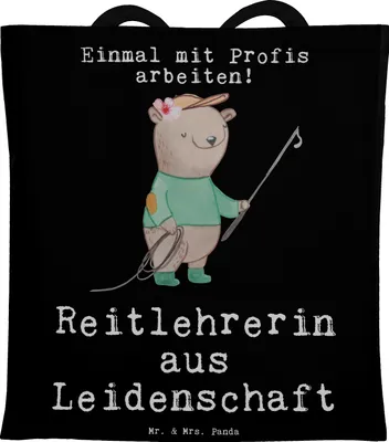 Produktbild von Mr. & Mrs. Panda Tote Bag Reitlehrerin Leidenschaft - Schwarz - Geschenk, Einkaufstasche, Tasche, Schultasche, Tragetasche, Beutel