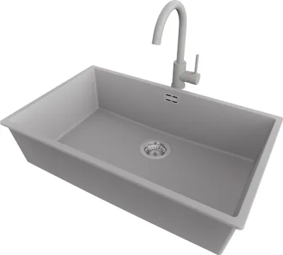 Produktbild von PRIMAGRAN Granitspüle Grau 76x47cm, Spülbecken 1 Becken + Küchenarmatur 32x20cm + Ablauf-Set, Küchenspüle ab 80er Unterschrank - London Slim