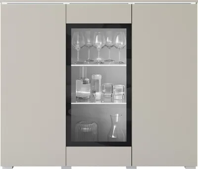 Produktbild von MIRJAN24 Türkommode Vera 120, Stilvoll Wohnzimmer, Kommode mit drei Drehtüren (Farbe: Cashmerebeige, mit weißer LED Beleuchtung)
