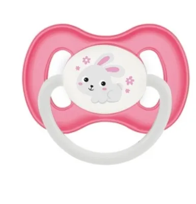 Image de Canpol Sucette apaisante en silicone - Symétrique, pour les enfants de 6 à 18 mois, design Bunny & Company, rose, 1 pièce.